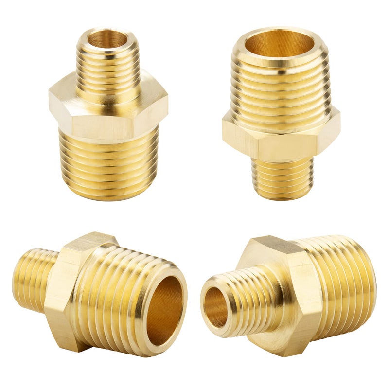 KOOTANS 1/2 NPT Male x 1/4 NPT Male Solid Brass Nipples, Heavy Brass Pipe Adapter Fittings Hex Reducing Nipples Connectors 4Pieces - Image 1